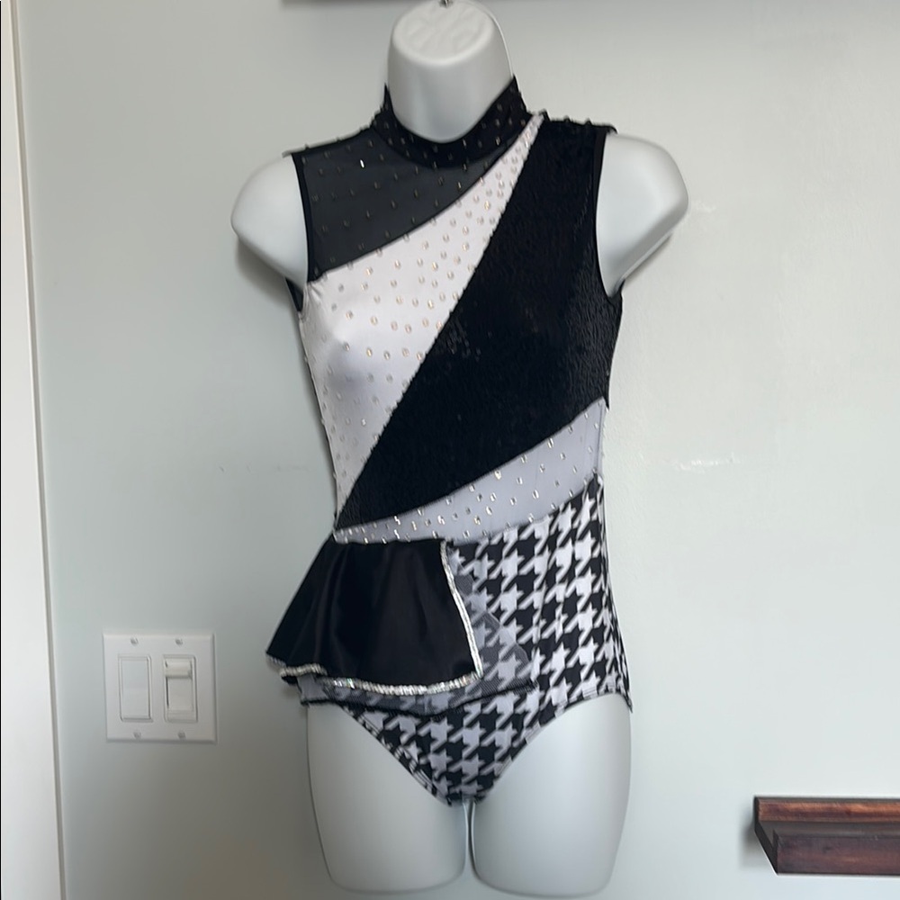 Black and White Houndstooth Leotard with sequins and rhinestones